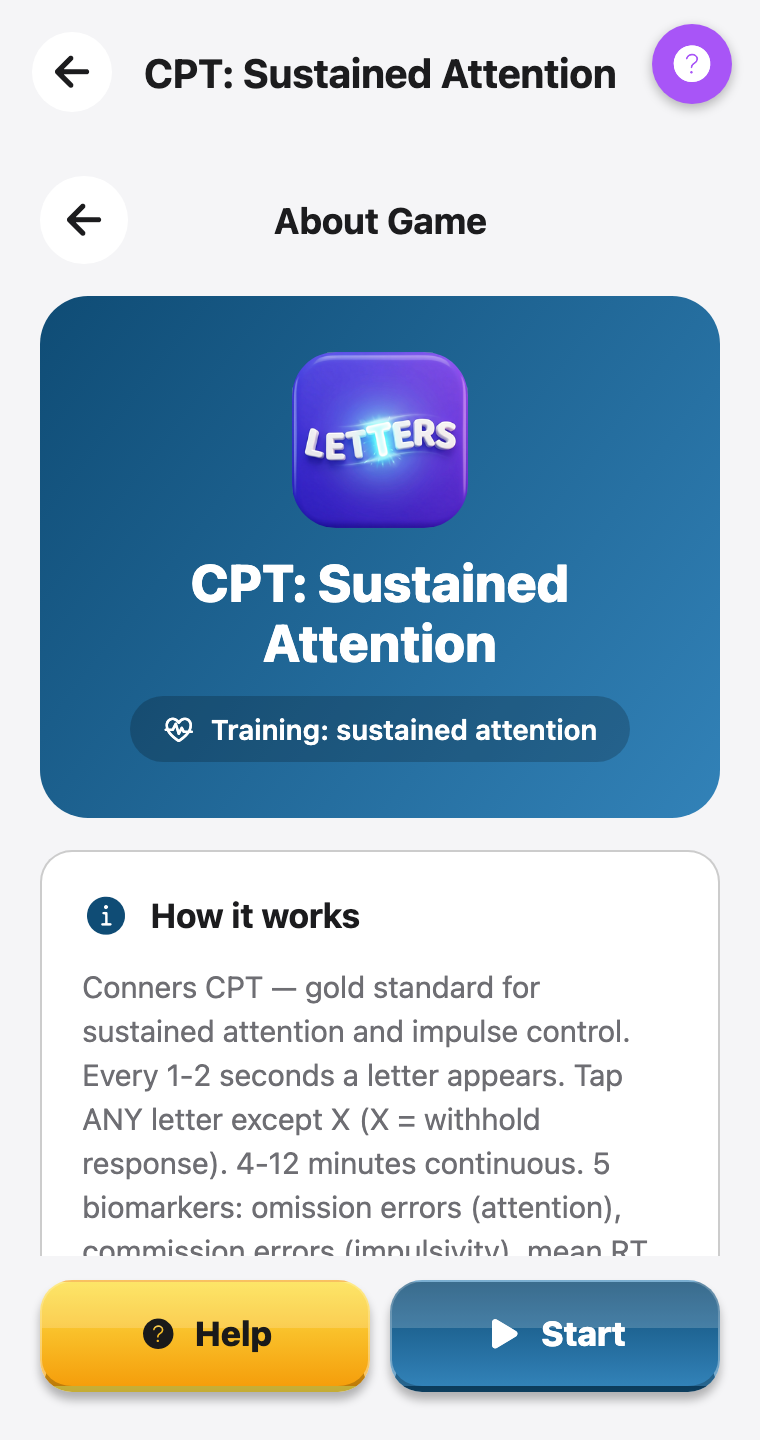 CPT: Atenção Sustentada — screenshot