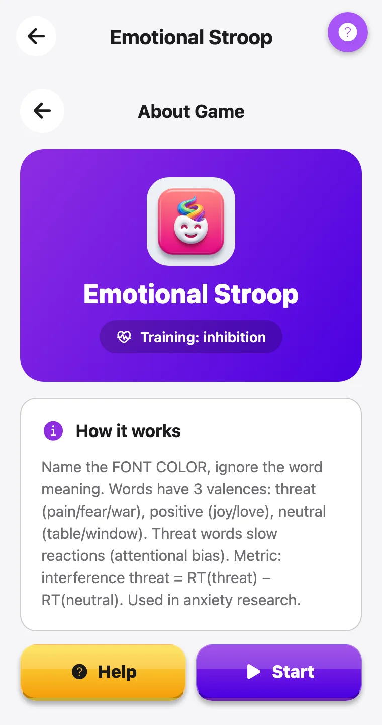 Emotional Stroop — screenshot