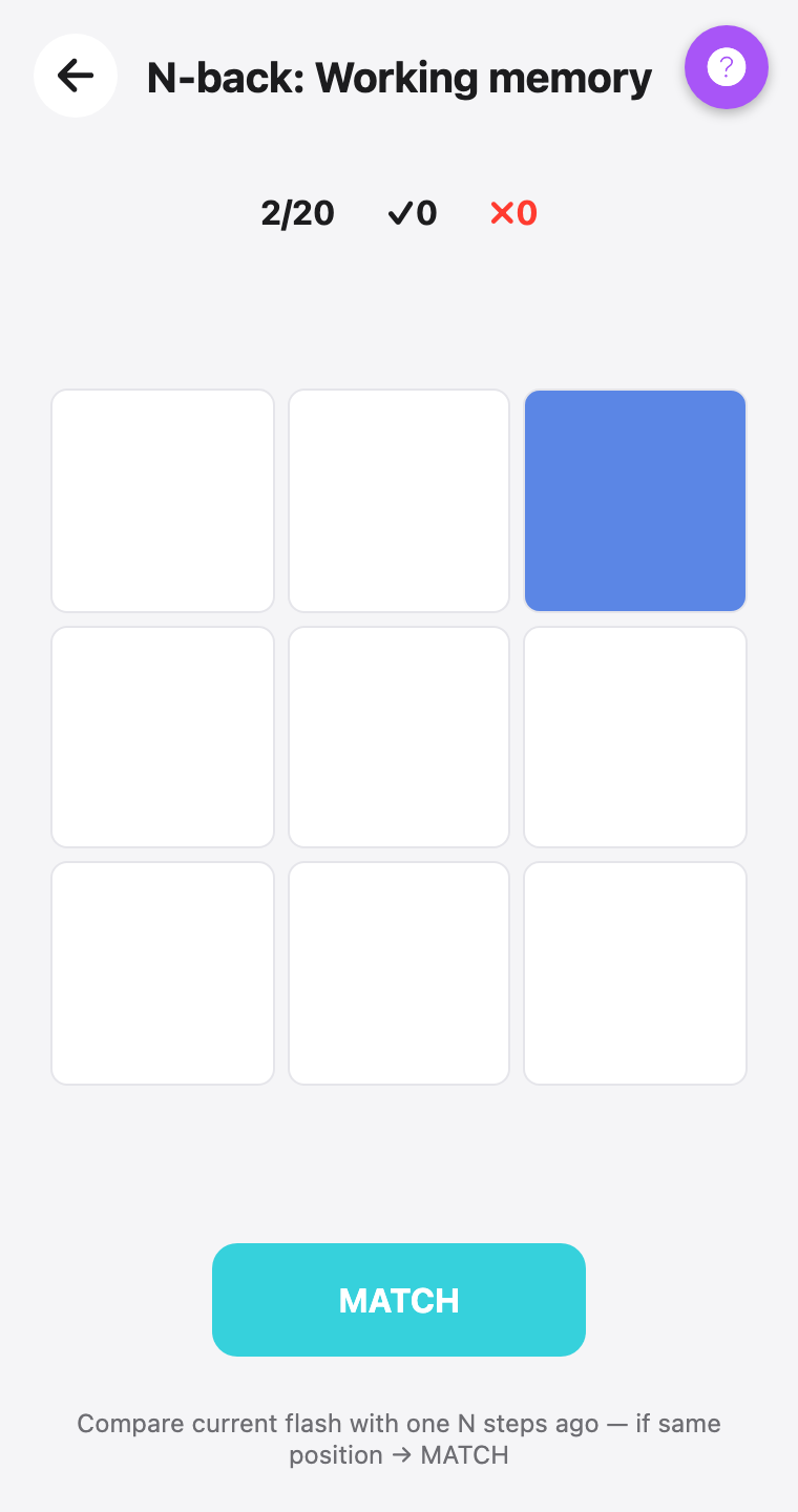 N-back: Memória de trabalho — screenshot