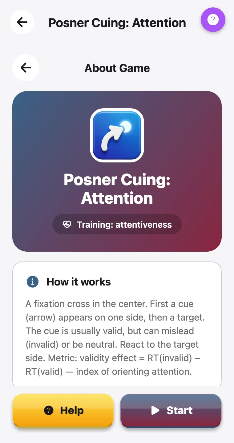 Posner Cuing: Attention — screenshot