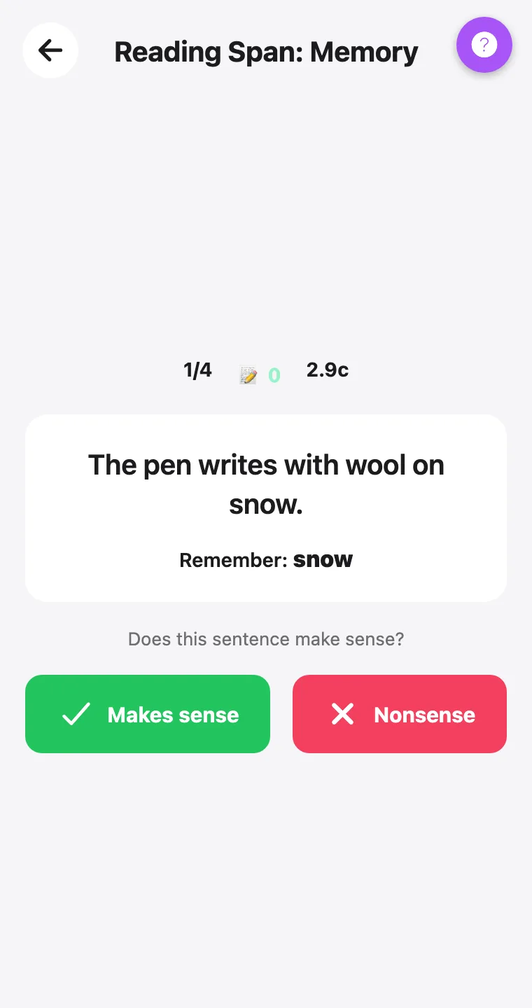Reading Span: Memory — screenshot