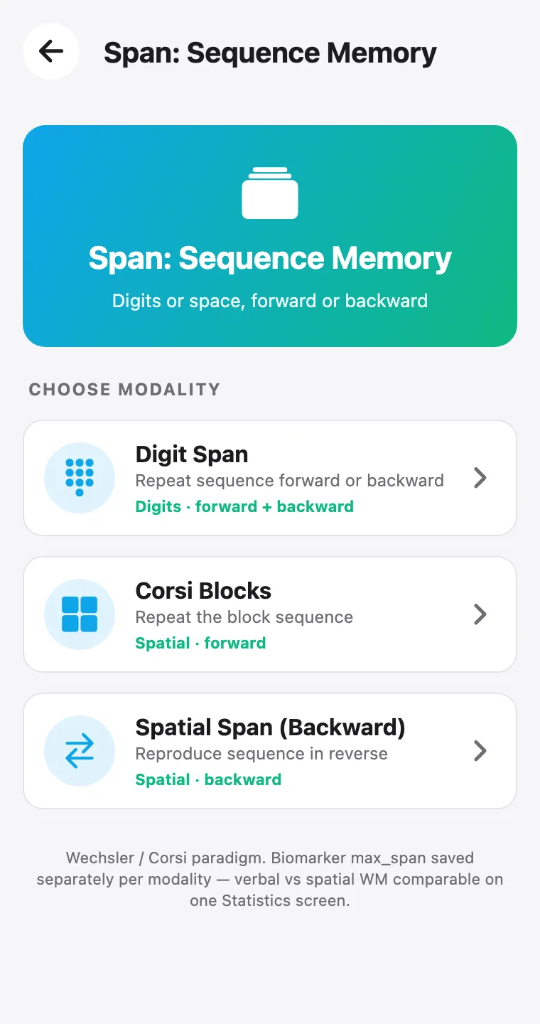 Span: Sequence Memory — screenshot