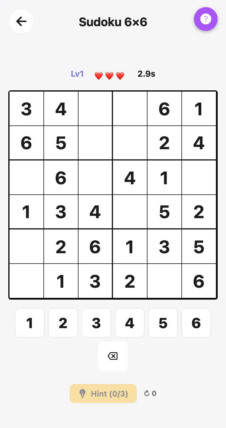 Sudoku 6×6 — screenshot