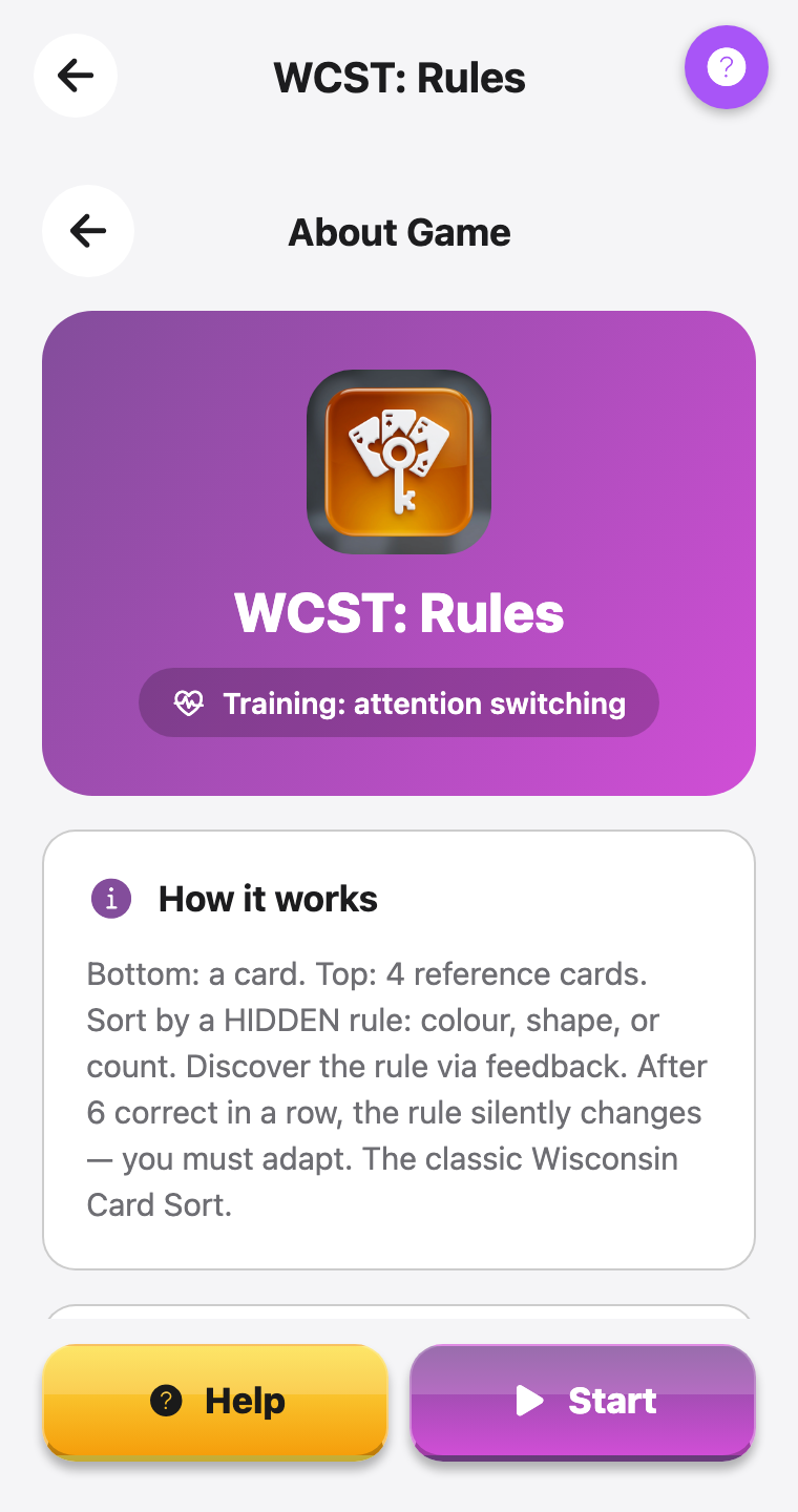 WCST: Regras — screenshot